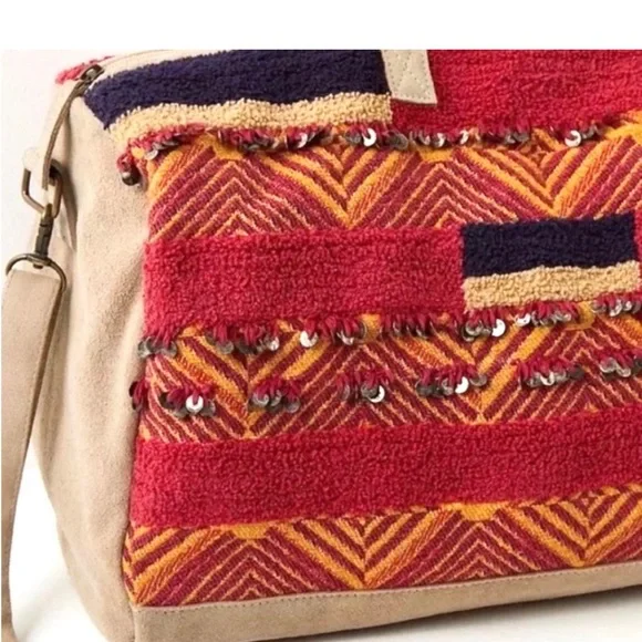 NWOT Free People First Class Suede Embellished Weekender in Primrose Bag - Picture 2 of 12